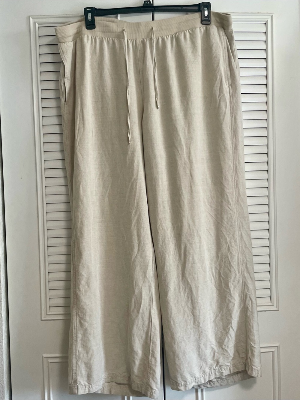 Linen Blend Lane Bryant Light Beige Drawstring Wide-Leg Sweatpants